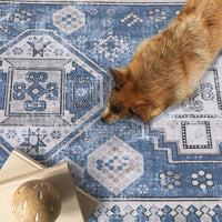 Garvee Runner Rug 2x8 Feet Washable Non-Slip Vintage Medallion Hallway Runner, Stain Resistant Traditional Distressed Kitchen Mat Laundry Entryway Carpet Runner for Doorway Bedside, Blue