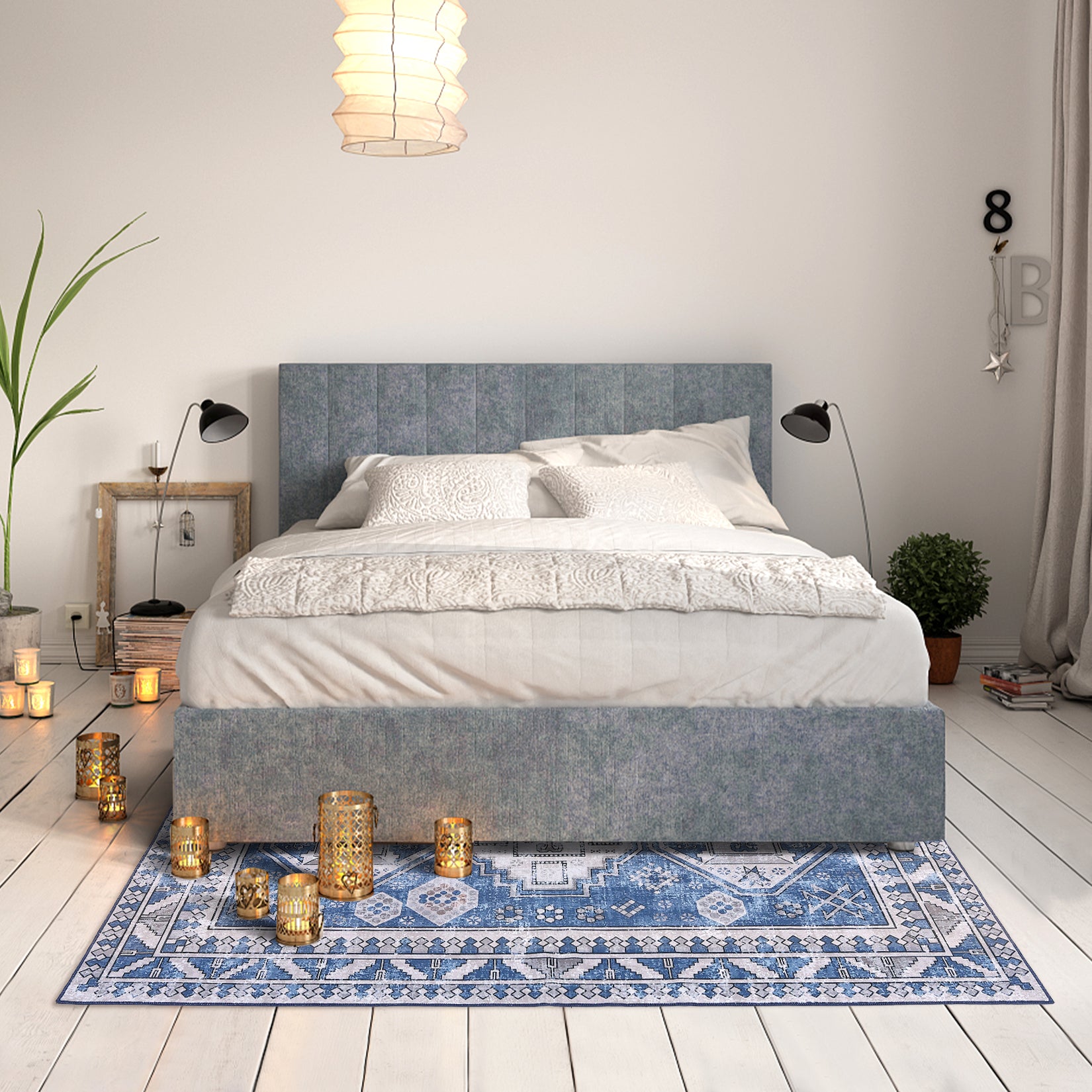 Garvee Runner Rug 2x8 Feet Washable Non-Slip Vintage Medallion Hallway Runner, Stain Resistant Traditional Distressed Kitchen Mat Laundry Entryway Carpet Runner for Doorway Bedside, Blue