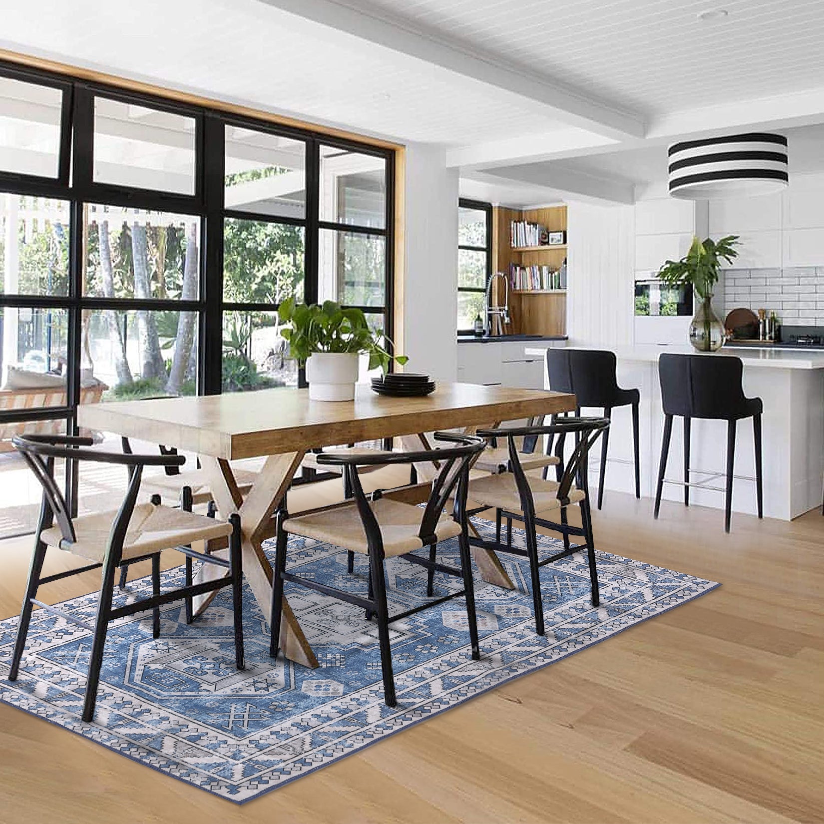 Garvee Runner Rug 2x8 Feet Washable Non-Slip Vintage Medallion Hallway Runner, Stain Resistant Traditional Distressed Kitchen Mat Laundry Entryway Carpet Runner for Doorway Bedside, Blue