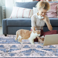 Garvee Runner Rug 2x8 Feet Washable Non-Slip Vintage Medallion Hallway Runner, Stain Resistant Traditional Distressed Kitchen Mat Laundry Entryway Carpet Runner for Doorway Bedside, Blue