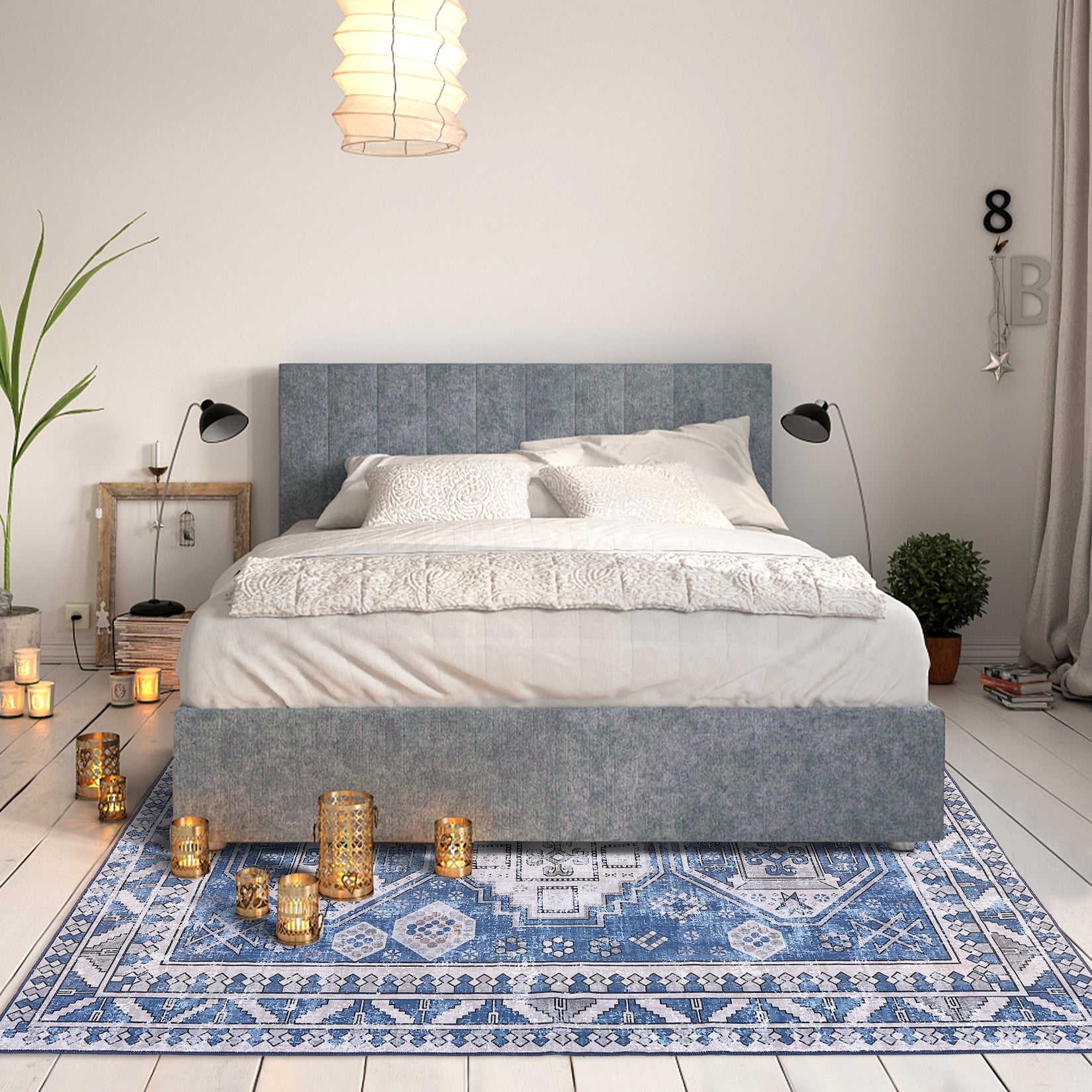 Garvee Runner Rug 2x8 Feet Washable Non-Slip Vintage Medallion Hallway Runner, Stain Resistant Traditional Distressed Kitchen Mat Laundry Entryway Carpet Runner for Doorway Bedside, Blue