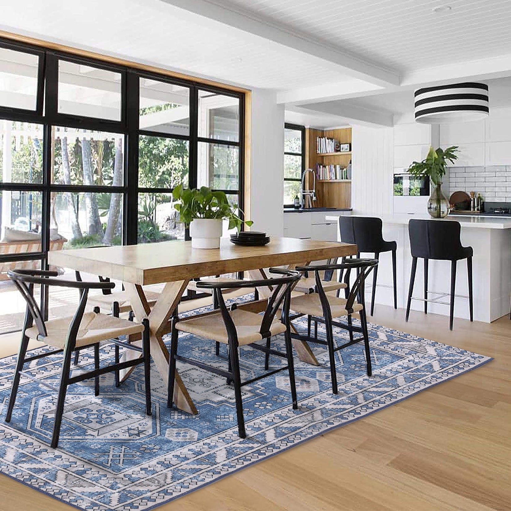 Garvee Runner Rug 2x8 Feet Washable Non-Slip Vintage Medallion Hallway Runner, Stain Resistant Traditional Distressed Kitchen Mat Laundry Entryway Carpet Runner for Doorway Bedside, Blue