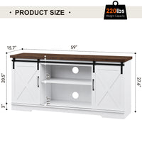 Garvee 59 inch Farmhouse TV Stand, Cabinet with Barn Doors, Wood Media Console for Living Bedroom, 250 lbs Capacity, White