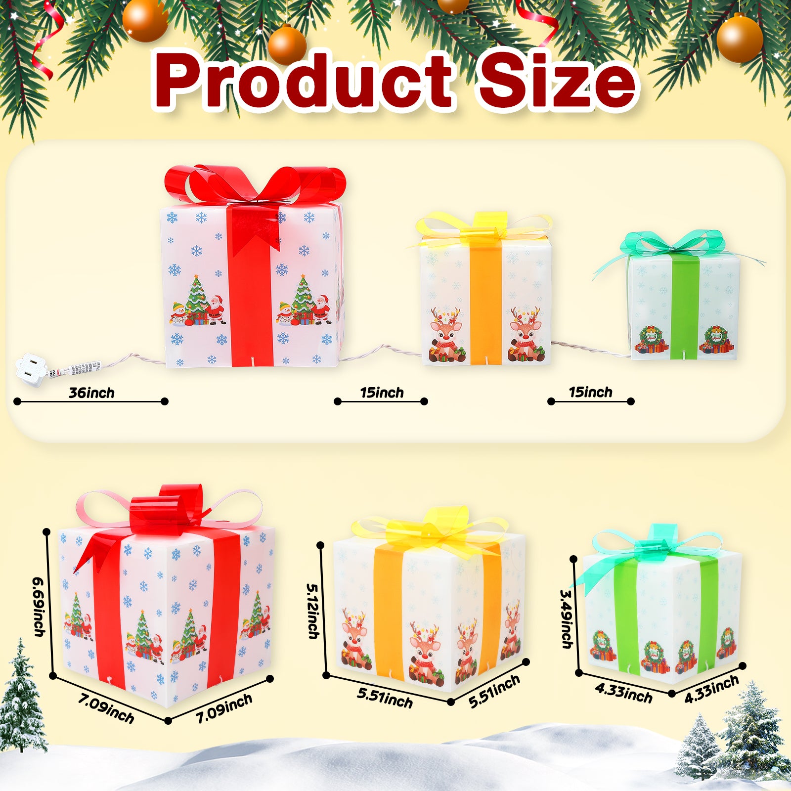 Garvee 3Pcs Christmas Lighted Gift Boxes Decorations
