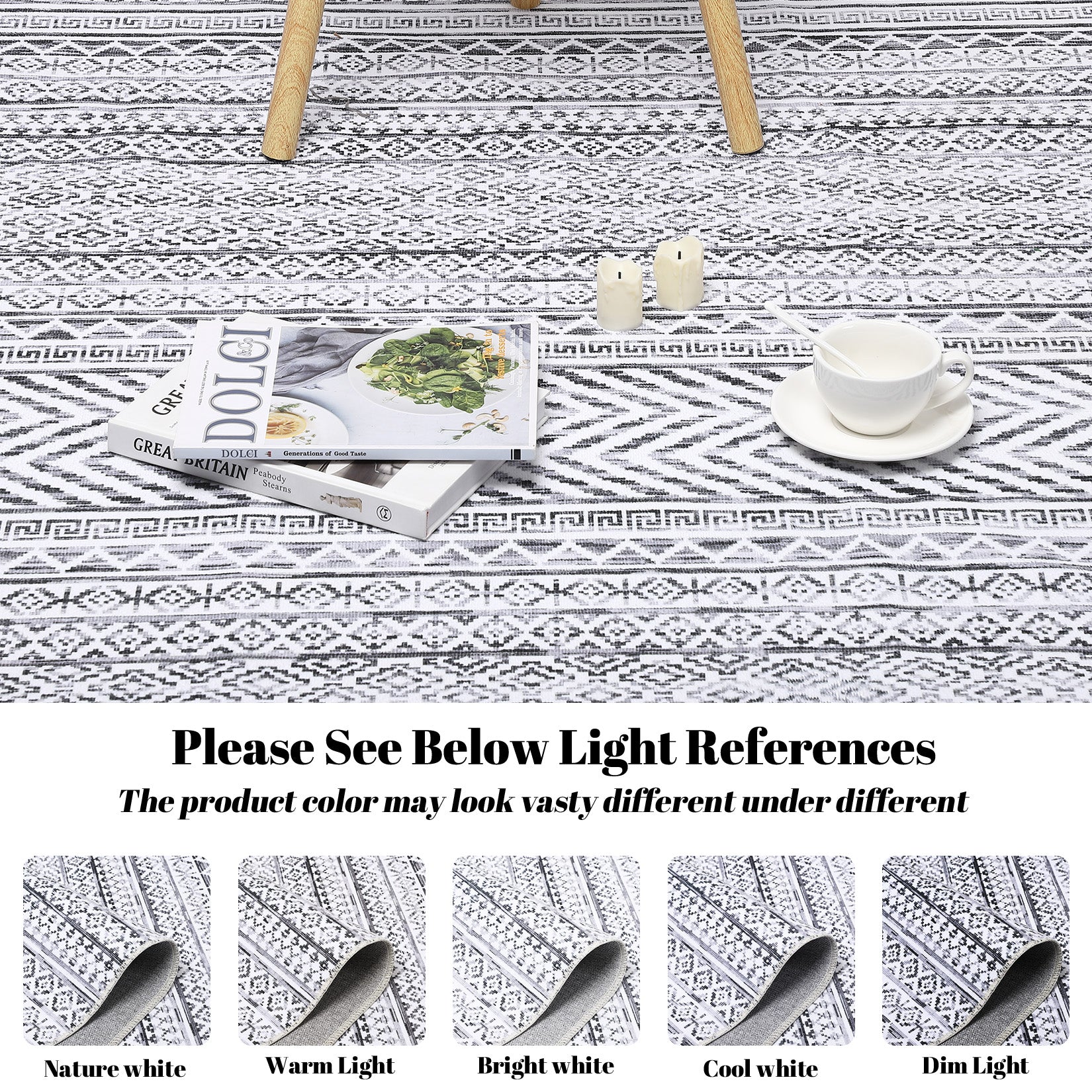 Garvee Boho Rug Grey Area Rug 6x9 Washable Rug for Living Room Rug Soft Low Pile Rug Geometric Throw Rug for Dining Room Bedroom Children's Play Room Aesthetic Rug Gray/White