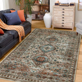 Garvee Washable Rug 5x7 Antique Large Brown Distressed Indoor Floor Cover Non-Slip Low Pile Lightweight Carpet for Living Room Bedroom Dining Room - Brown