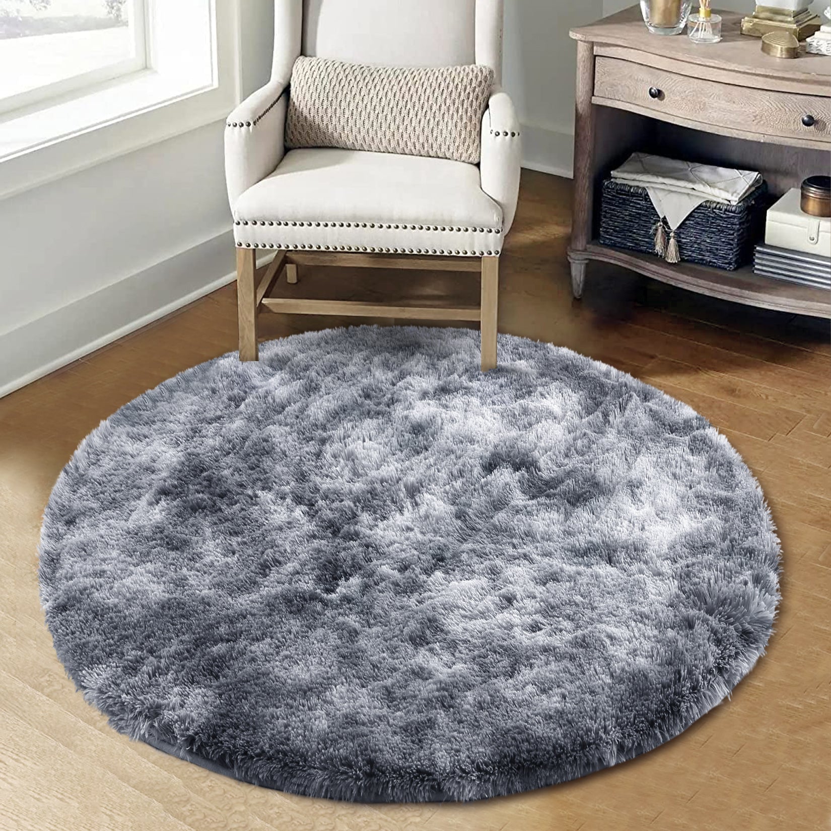 Garvee Fluffy & Sheepskin Dark Grey 2.6'-Round Area Rugs for Bedroom Plush Rug Fuzzy Rug Living Room Rugs Non-Slip Rug for Living Room Bedroom Dining Room Office