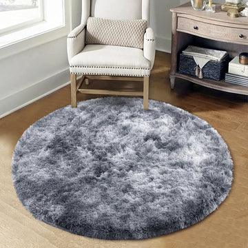 Garvee Fluffy & Sheepskin Dark Grey 2.6'-Round Area Rugs for Bedroom Plush Rug Fuzzy Rug Living Room Rugs Non-Slip Rug for Living Room Bedroom Dining Room Office