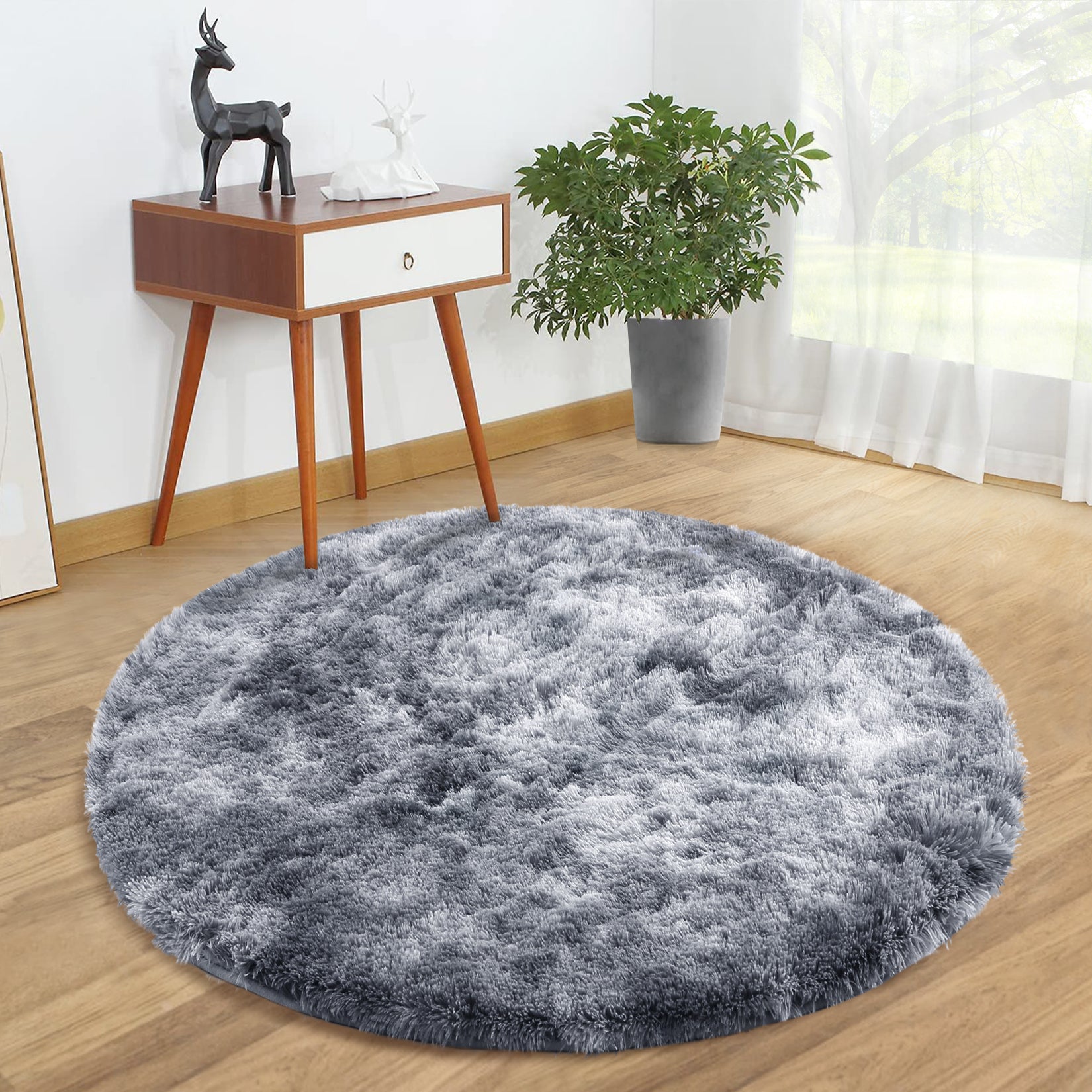 Garvee Fluffy & Sheepskin Dark Grey 3.3'-Round Area Shaggy Rug Carpet for Living Room, Bedroom Dining Room Rug and Kitchen Office Nursery Non Slip Plush Rug,Round