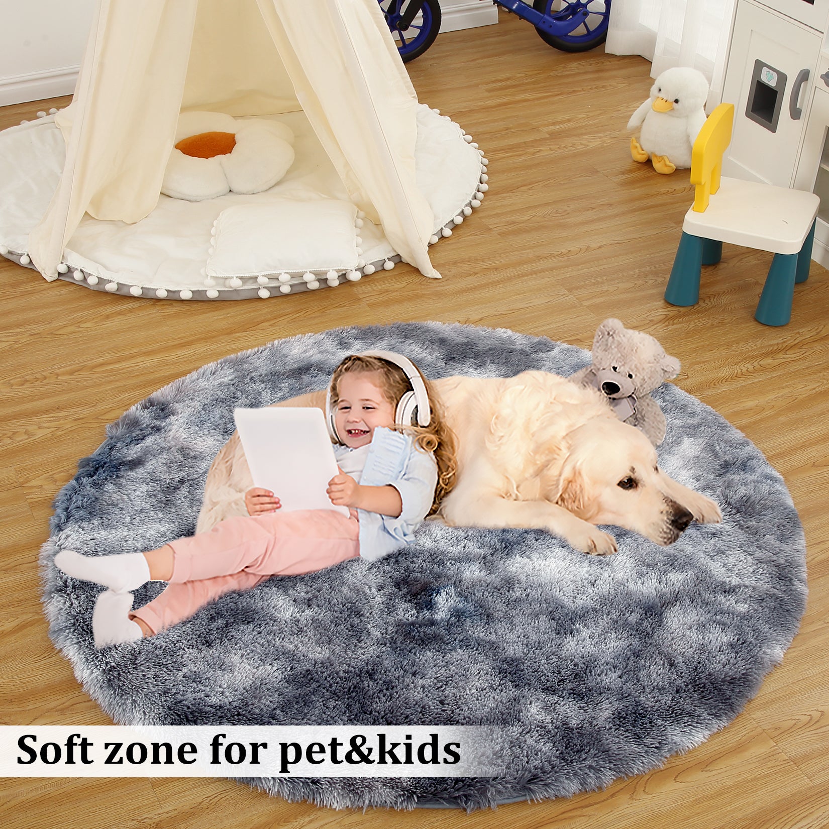 Garvee Fluffy & Sheepskin Dark Grey 2.6'-Round Area Rugs for Bedroom Plush Rug Fuzzy Rug Living Room Rugs Non-Slip Rug for Living Room Bedroom Dining Room Office