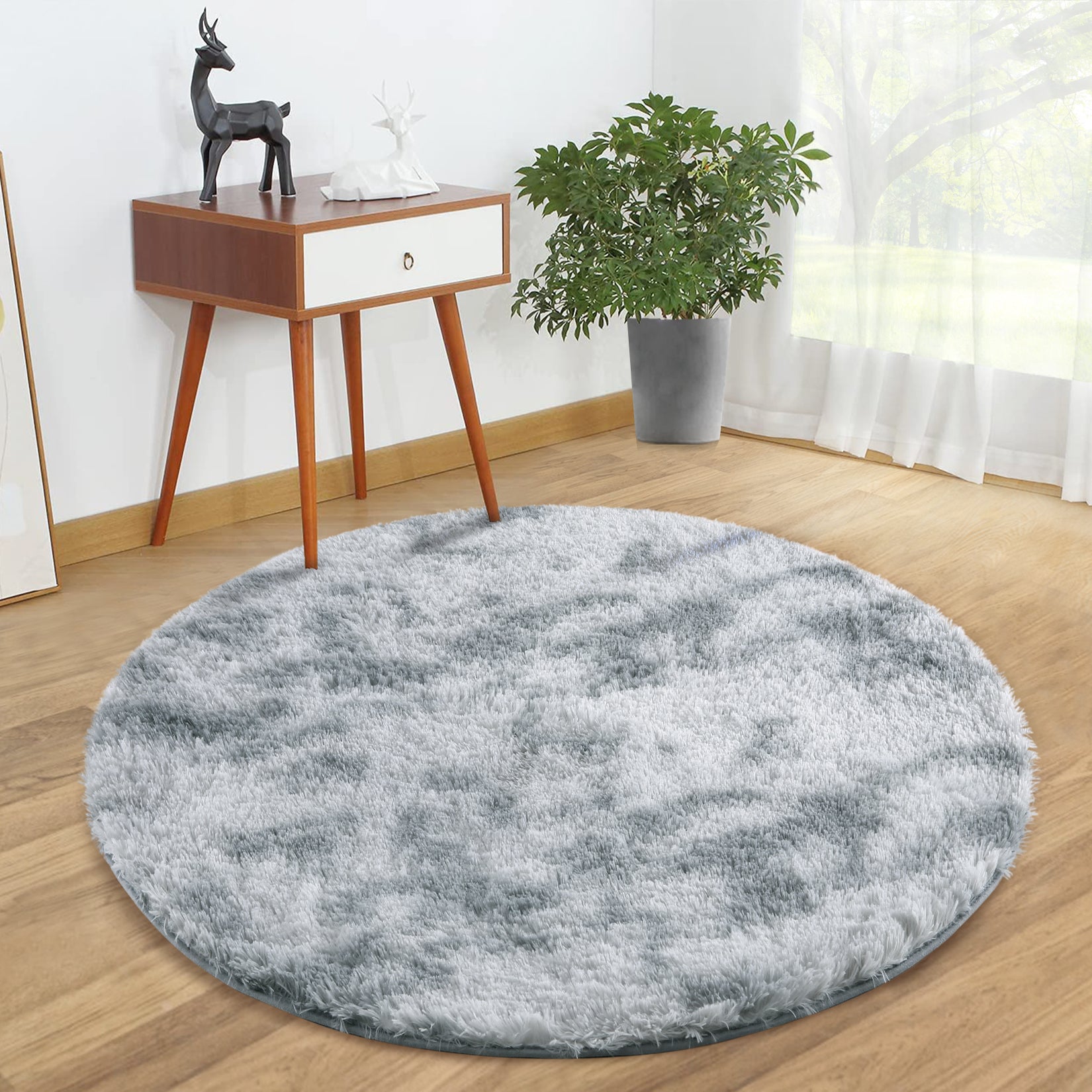 Garvee Fluffy & Sheepskin Light Grey 3.3'-Round Shag Rug Plush Shaggy Rugs Soft Area Rug for Bedroom Fluffy Area Rug Non-Slip Furry Plush Rugs Modern Accent Rug for Indoor Bedroom Living Room
