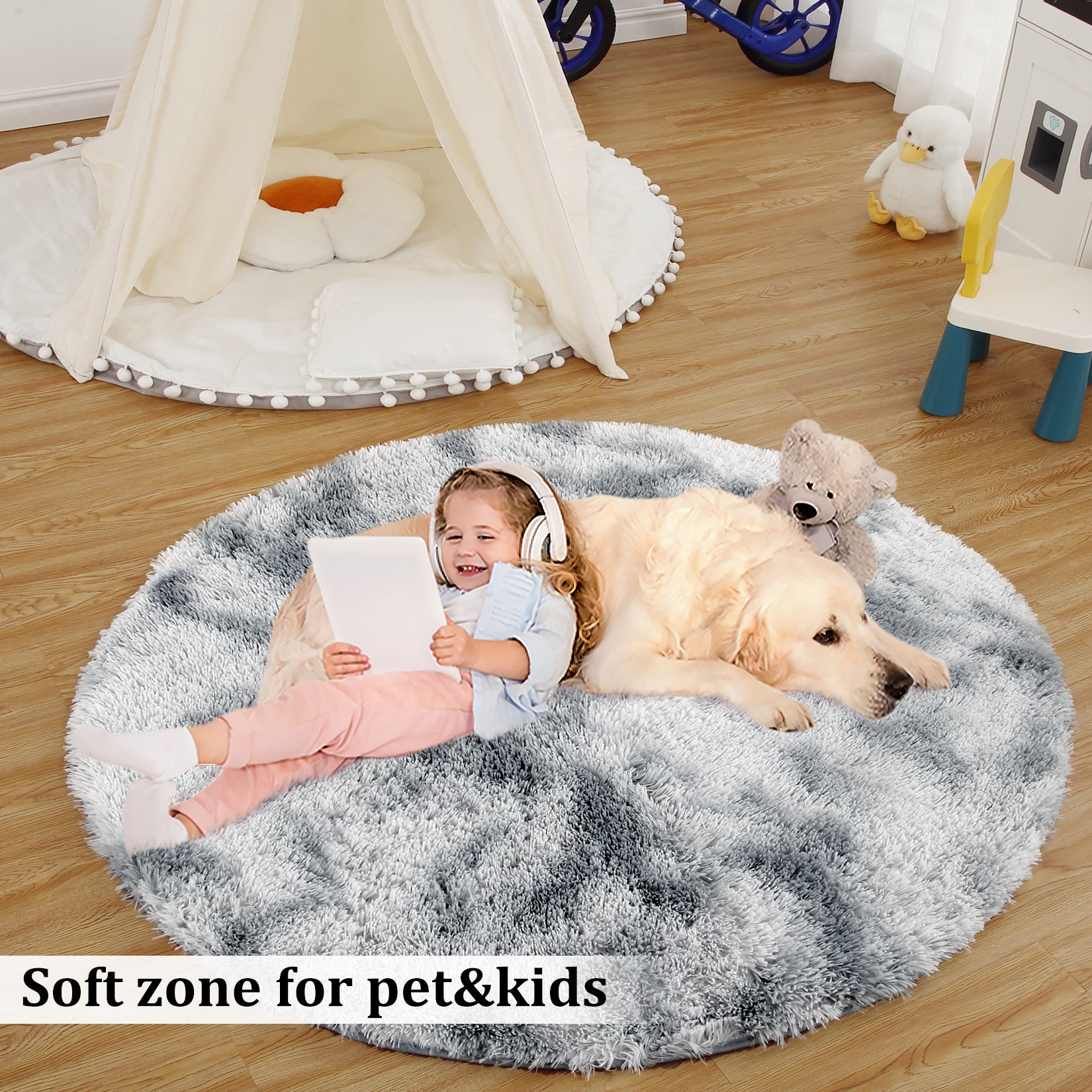 Garvee Fluffy & Sheepskin Light Grey 3.3'-Round Shag Rug Plush Shaggy Rugs Soft Area Rug for Bedroom Fluffy Area Rug Non-Slip Furry Plush Rugs Modern Accent Rug for Indoor Bedroom Living Room