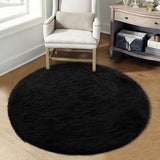 Garvee Fluffy & Sheepskin Pure Black 2.6'-Round Area Rug for Living Room Black Plush Shag Rugs for Bedroom Nursery Room Soft Shaggy Rug Anti-Slip Kids Playroom Fuzzy Rugs for Dining Room Decor Floor Carpet - Pure Black