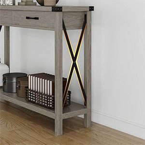 Garvee Console Table with 2 Drawers, Farmhouse Sofa Table with Storage Shelf, Accent Wood Entryway Table for Living Room, Hallway, Foyer-Grey