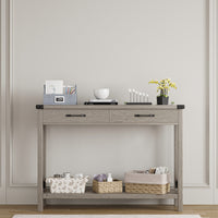 Garvee Console Table with 2 Drawers, Farmhouse Sofa Table with Storage Shelf, Accent Wood Entryway Table for Living Room, Hallway, Foyer-Grey