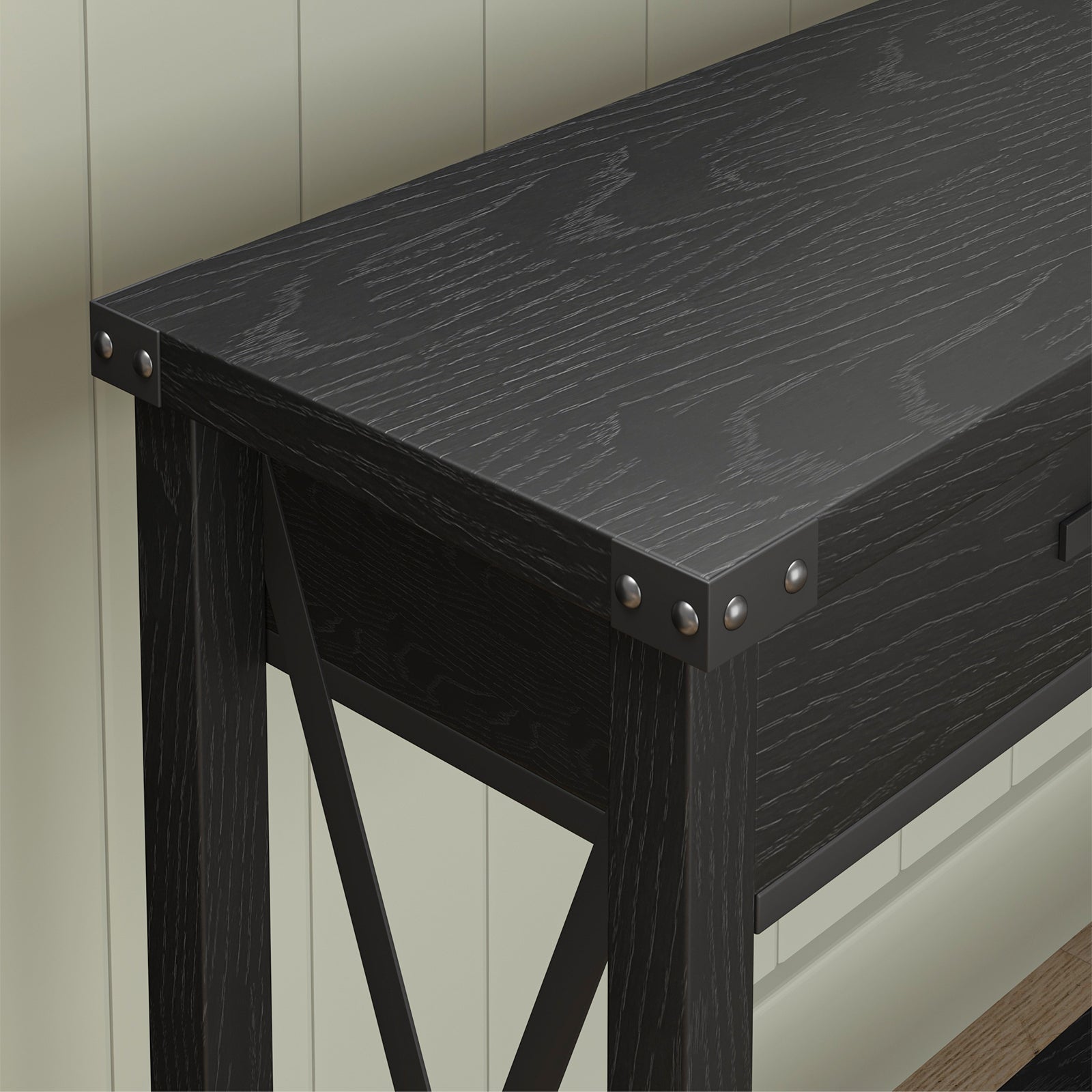 Garvee Console Table with 2 Drawers, Farmhouse Sofa Table with Storage Shelf, Accent Wood Entryway Table for Living Room, Hallway, Foyer-Black