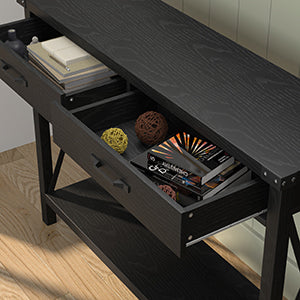 Garvee Console Table with 2 Drawers, Farmhouse Sofa Table with Storage Shelf, Accent Wood Entryway Table for Living Room, Hallway, Foyer-Black