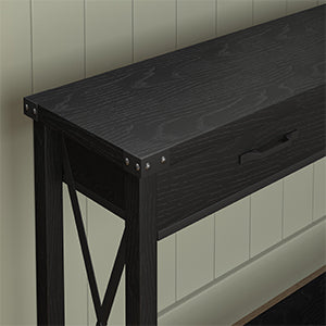 Garvee Console Table with 2 Drawers, Farmhouse Sofa Table with Storage Shelf, Accent Wood Entryway Table for Living Room, Hallway, Foyer-Black
