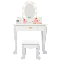Garvee Kids' Vanity Table and Chair Set with Mirror, Girls' Makeup Dressing Table with Touch Lights & Wood Makeup Playset, Pretend Play, Princess Vanity Table for kids, Toddlers, Age 4-9, White
