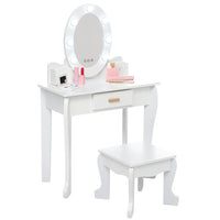 Garvee Kids' Vanity Table and Chair Set with Mirror, Girls' Makeup Dressing Table with Touch Lights & Wood Makeup Playset, Pretend Play, Princess Vanity Table for kids, Toddlers, Age 4-9, White