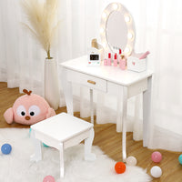 Garvee Kids' Vanity Table and Chair Set with Mirror, Girls' Makeup Dressing Table with Touch Lights & Wood Makeup Playset, Pretend Play, Princess Vanity Table for kids, Toddlers, Age 4-9, White
