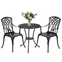 Garvee Patio Bistro Set with Umbrella Hole, 3 Piece Cast Aluminum Bistro Table and Chairs Set, Patio Table and Chairs, Bistro Set for Patio Backyard, Garden, Patio Balcony, Black