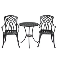Garvee Patio Bistro Set with Umbrella Hole, 3 Piece Cast Aluminum Bistro Table and Chairs Set, Patio Table and Chairs, Bistro Set for Patio Backyard, Garden, Patio Balcony, Black