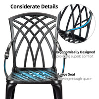 Garvee Patio Bistro Set with Umbrella Hole, 3 Piece Cast Aluminum Bistro Table and Chairs Set, Patio Table and Chairs, Bistro Set for Patio Backyard, Garden, Patio Balcony, Black