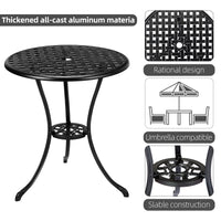Garvee Patio Bistro Set with Umbrella Hole, 3 Piece Cast Aluminum Bistro Table and Chairs Set, Patio Table and Chairs, Bistro Set for Patio Backyard, Garden, Patio Balcony, Black