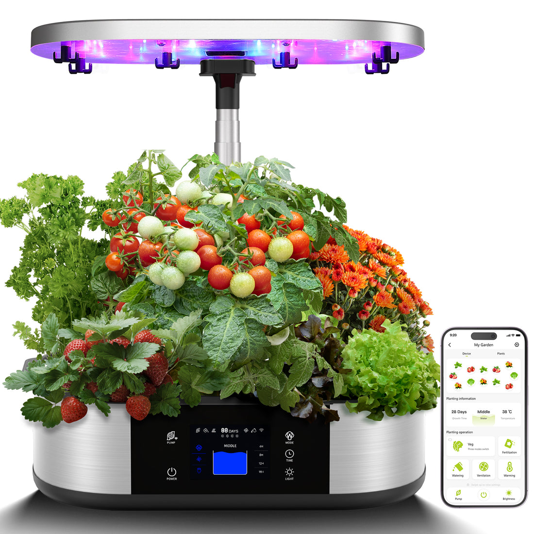 Garvee WiFi 12-Pod Hydroponics Growing System w/ APP Control – Indoor Garden Up to 30", 48W 120-LED Grow Light, Silent Pump, Timer, GS1 Max