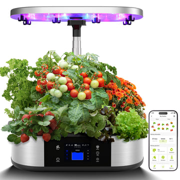 Garvee WiFi 12-Pod Hydroponics Growing System w/ APP Control – Indoor Garden Up to 30", 48W 120-LED Grow Light, Silent Pump, Timer, GS1 Max