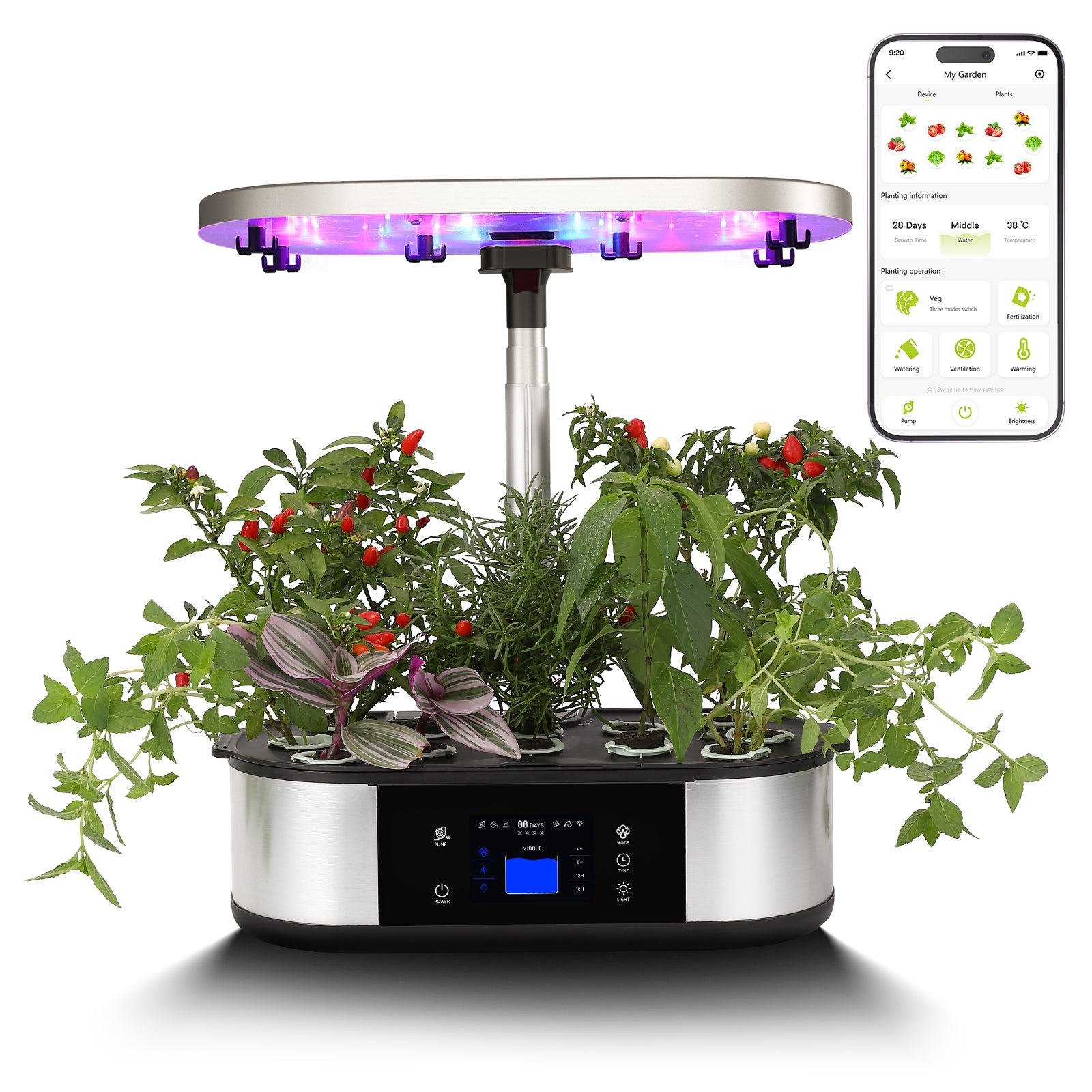 Garvee WiFi 12-Pod Hydroponics Growing System w/ APP Control – Indoor Garden Up to 30", 48W 120-LED Grow Light, Silent Pump, Timer, GS1 Max