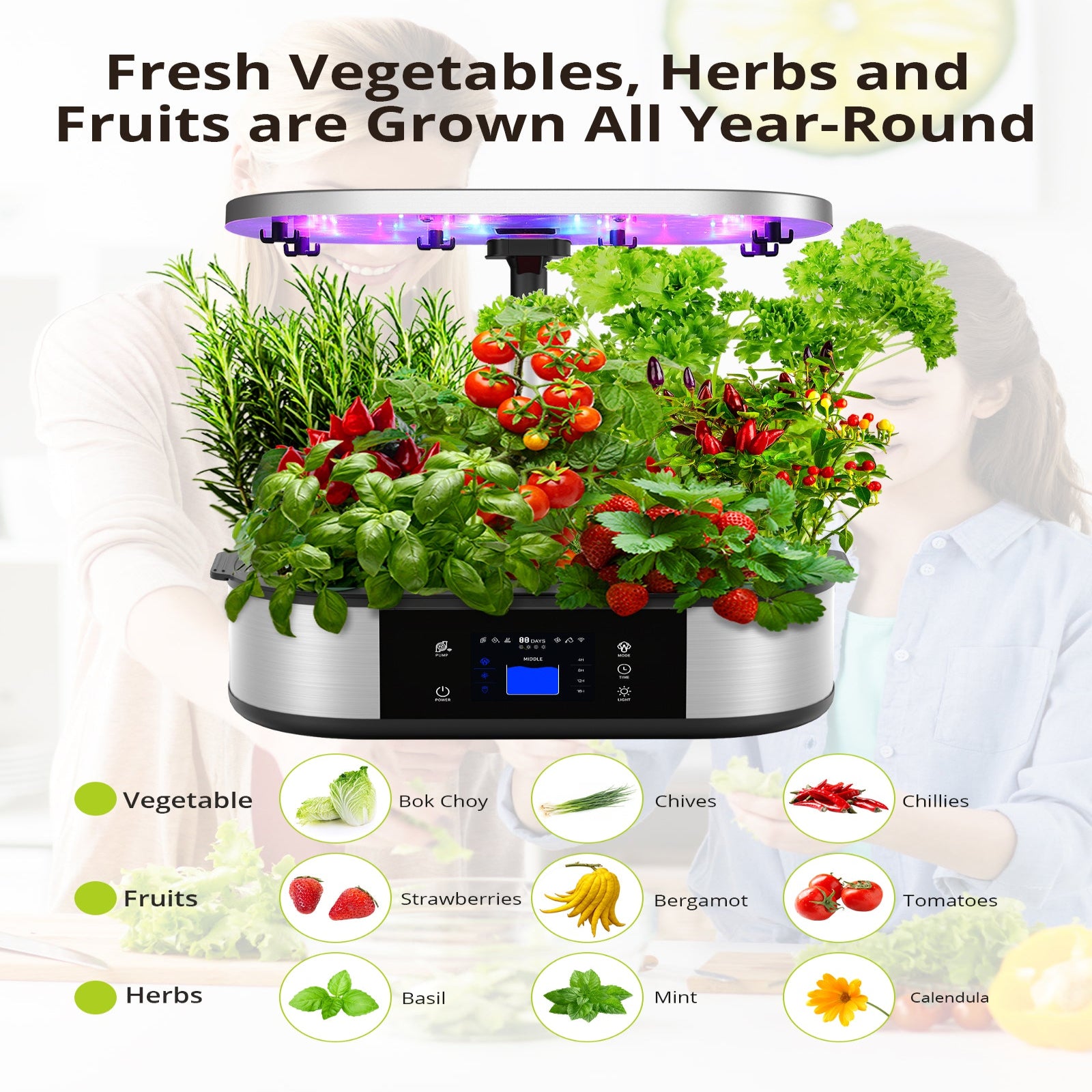 Garvee WiFi 12-Pod Hydroponics Growing System w/ APP Control – Indoor Garden Up to 30", 48W 120-LED Grow Light, Silent Pump, Timer, GS1 Max