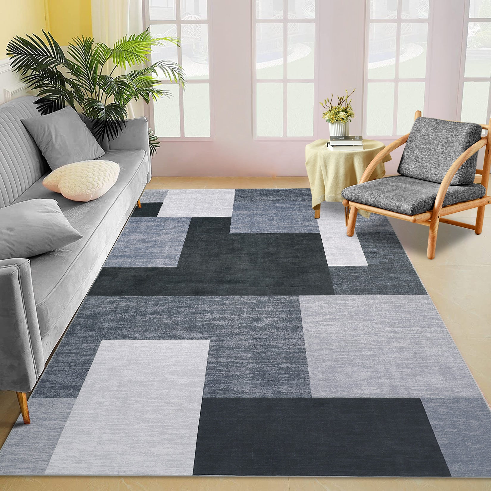 Garvee 9x12 Area Rug Modern Geometric Throw Rugs Washable Extra Large Area Rug for Bedroom Living Room Non Slip Non Shedding Home Decor Mat Contemporary Floor Cover for Dining Room Office Dorm, Grey