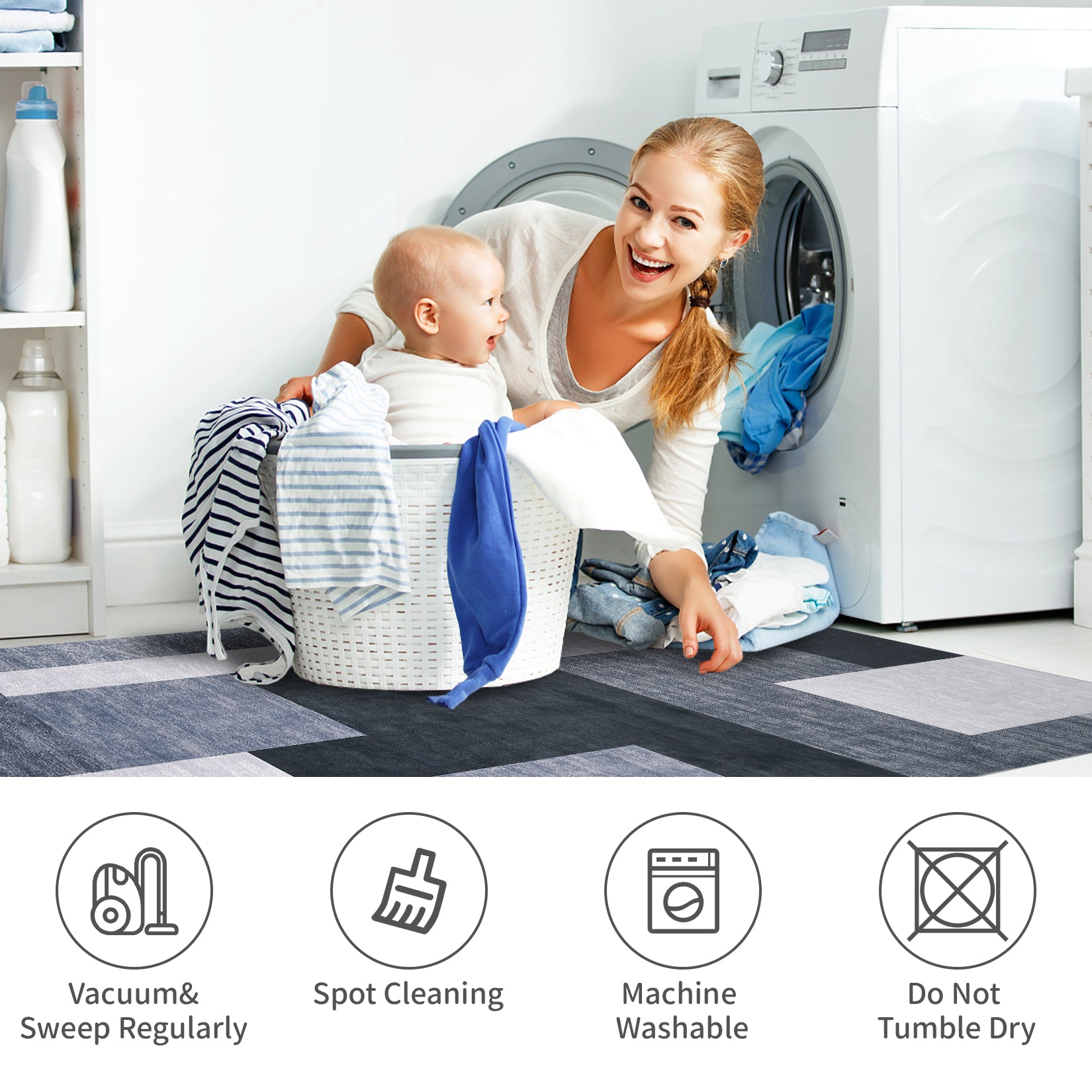 Garvee 9x12 Area Rug Modern Geometric Throw Rugs Washable Extra Large Area Rug for Bedroom Living Room Non Slip Non Shedding Home Decor Mat Contemporary Floor Cover for Dining Room Office Dorm, Grey