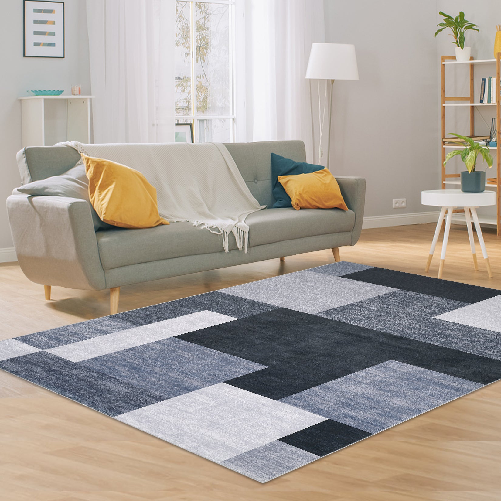 Garvee 9x12 Area Rug Modern Geometric Throw Rugs Washable Extra Large Area Rug for Bedroom Living Room Non Slip Non Shedding Home Decor Mat Contemporary Floor Cover for Dining Room Office Dorm, Grey