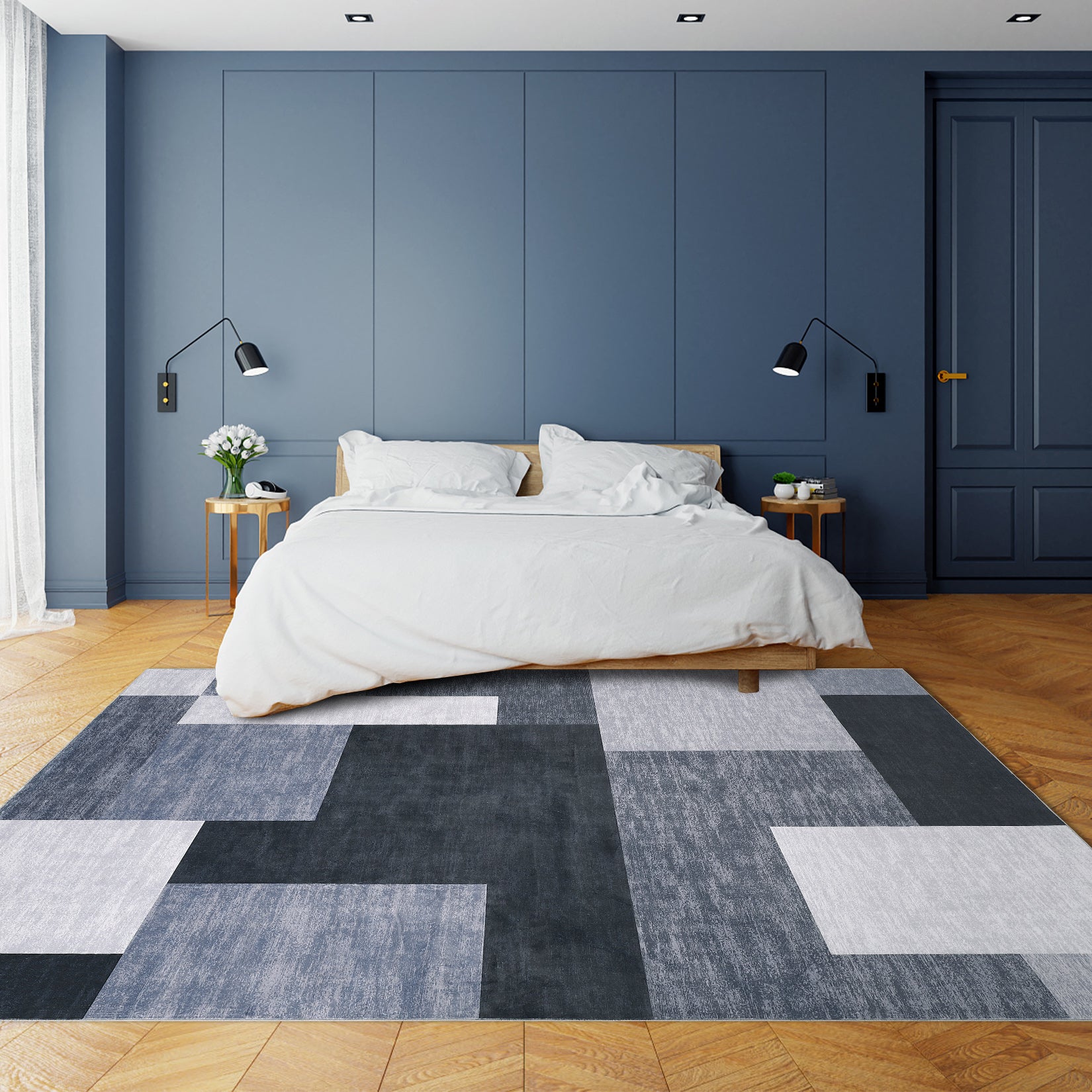 Garvee 9x12 Area Rug Modern Geometric Throw Rugs Washable Extra Large Area Rug for Bedroom Living Room Non Slip Non Shedding Home Decor Mat Contemporary Floor Cover for Dining Room Office Dorm, Grey