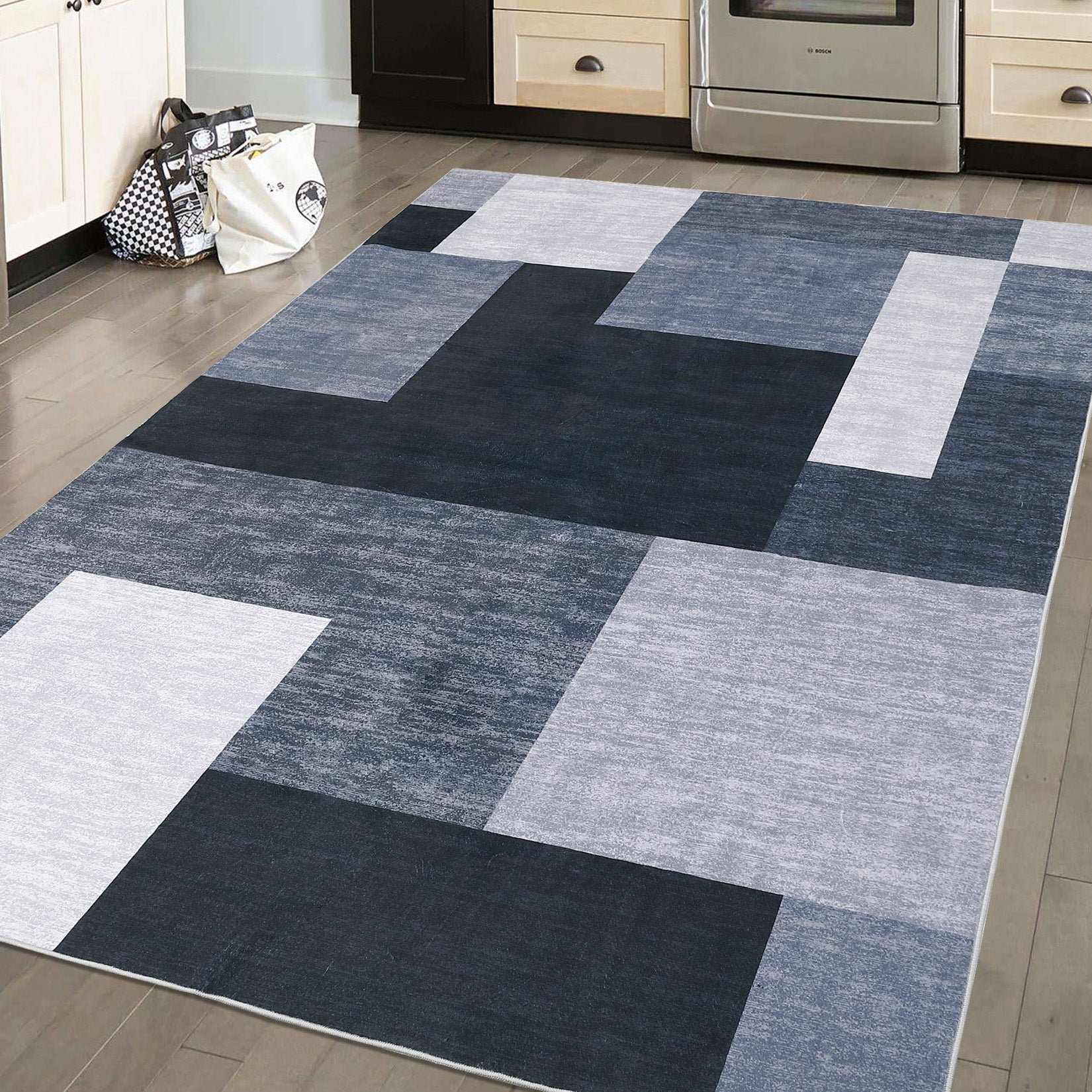 Garvee 9x12 Area Rug Modern Geometric Throw Rugs Washable Extra Large Area Rug for Bedroom Living Room Non Slip Non Shedding Home Decor Mat Contemporary Floor Cover for Dining Room Office Dorm, Grey