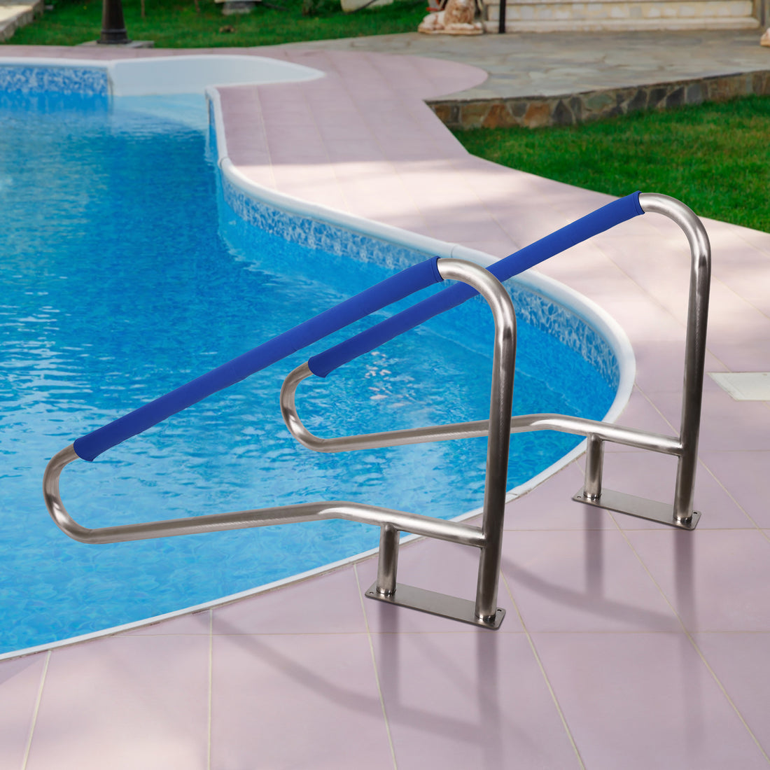 Garvee 54"x36" Stainless Steel Swimming Pool Stair Rail - 250 lbs Load Capacity, Rustproof Handrail with Blue Grip Cover for Inground Pools