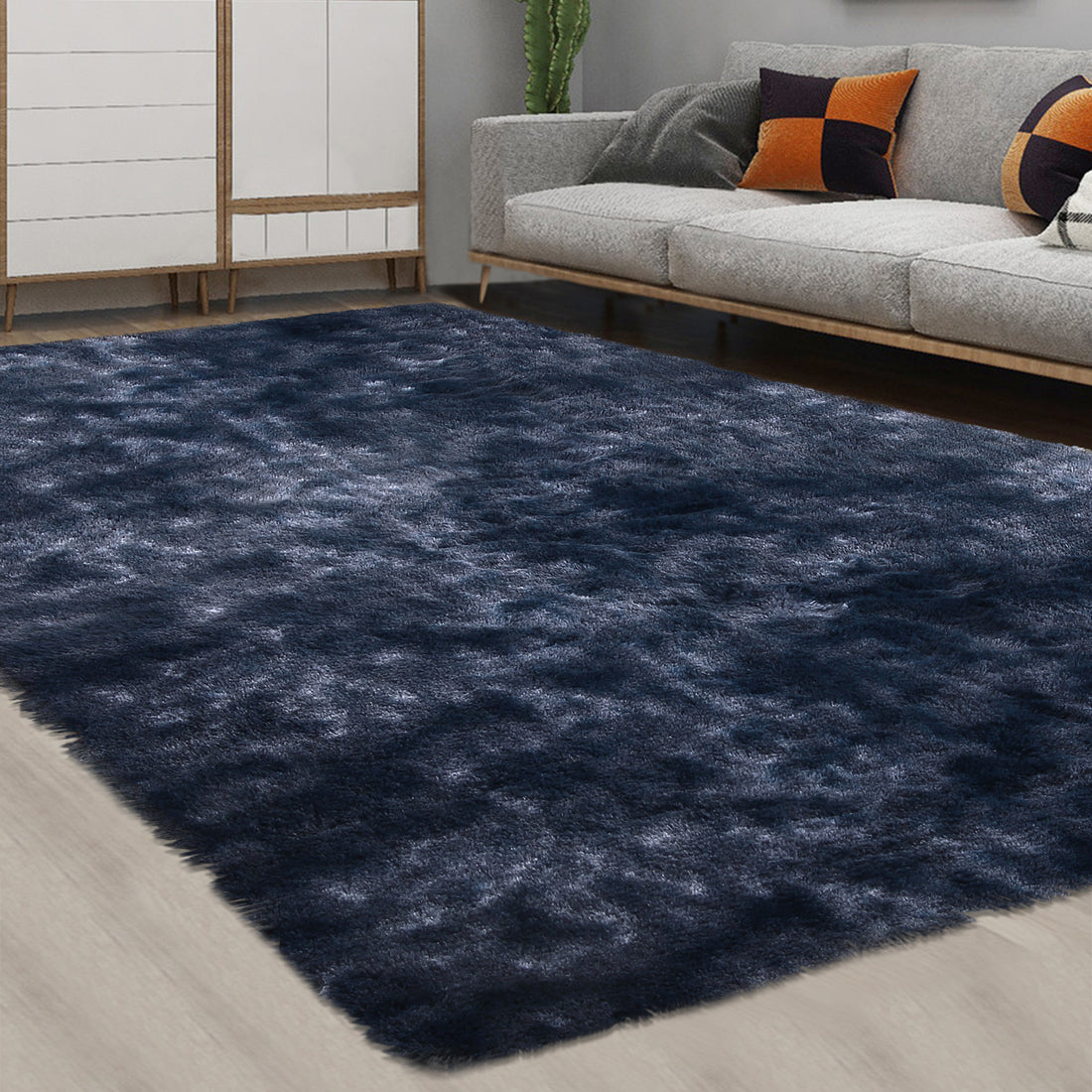 Garvee Fluffy & Sheepskin Navy Blue 9x12 Shag Rug, Soft Fuzzy Plush for Living Room Bedroom Decor
