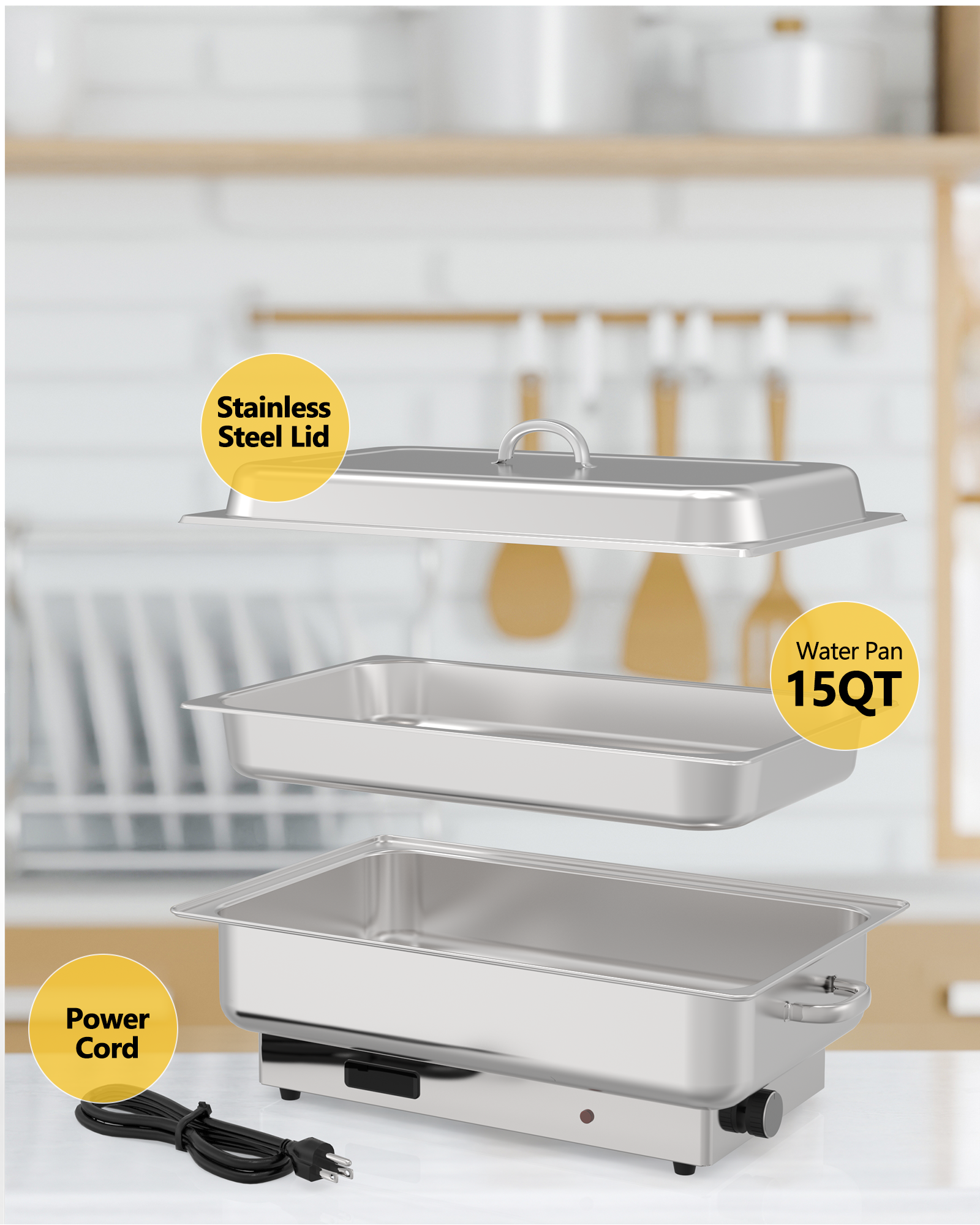 Garvee 9QT(1×1/1Pan)Electric Chafing Dish with Temperature Control, Stainless Steel Buffet Servers and Warmers, Electric Chafing Dish Set with Temperature Control for Catering