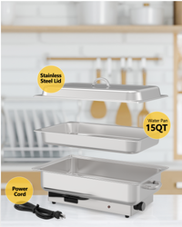 Garvee 9QT(1×1/1Pan)Electric Chafing Dish with Temperature Control, Stainless Steel Buffet Servers and Warmers, Electric Chafing Dish Set with Temperature Control for Catering