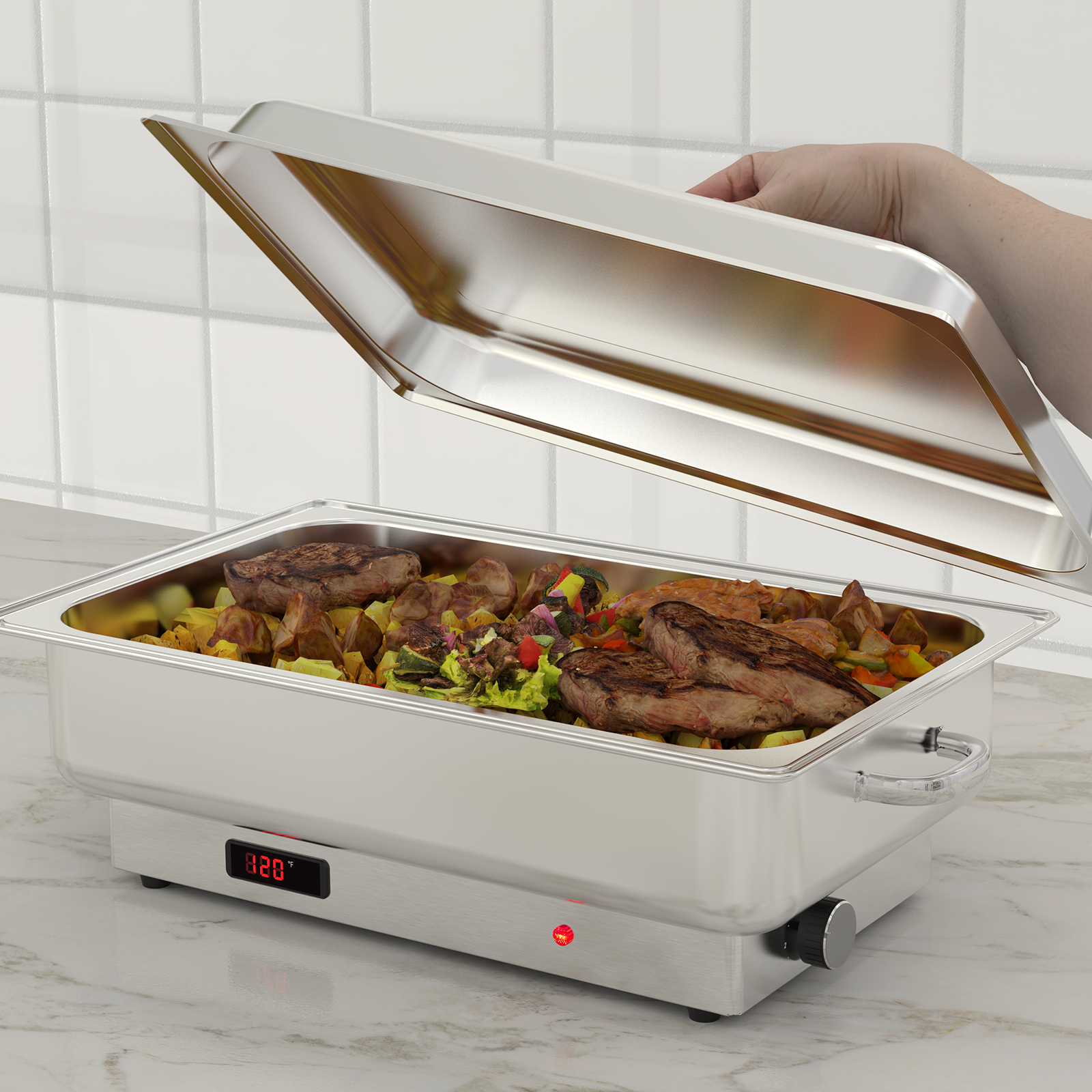 Garvee 9QT(2×1/2Pan)Electric Chafing Dish with Temperature Control, Stainless Steel Buffet Servers and Warmers, Electric Chafing Dish Set with Temperature Control for Catering