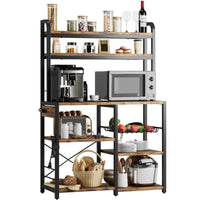 Garvee Bakers Rack with Power Outlet, Coffee Bar with Wire Drawer, Microwave Stand, Kitchen Buffet Table with Large Storage, 6-Tier Kitchen Storage Rack with Hutch for Dining, Living Room, Brown