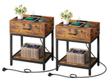 Garvee Modern Nightstand with Charging Ports, Type-C & USB, Storage Shelf, MDF Material, for Bedroom & Living Room (2pcs-Brown) - Retro Color
