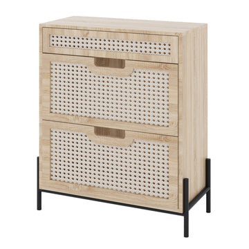 Garvee Natural Rattan Shoe Cabinet with 2 Flip Door and 1 Drawer, Freestanding Shoe Storage Organizer, Modern Narrow Shoe Rack with Adjustable Shelves for Entryway Hallway, Black+Oak