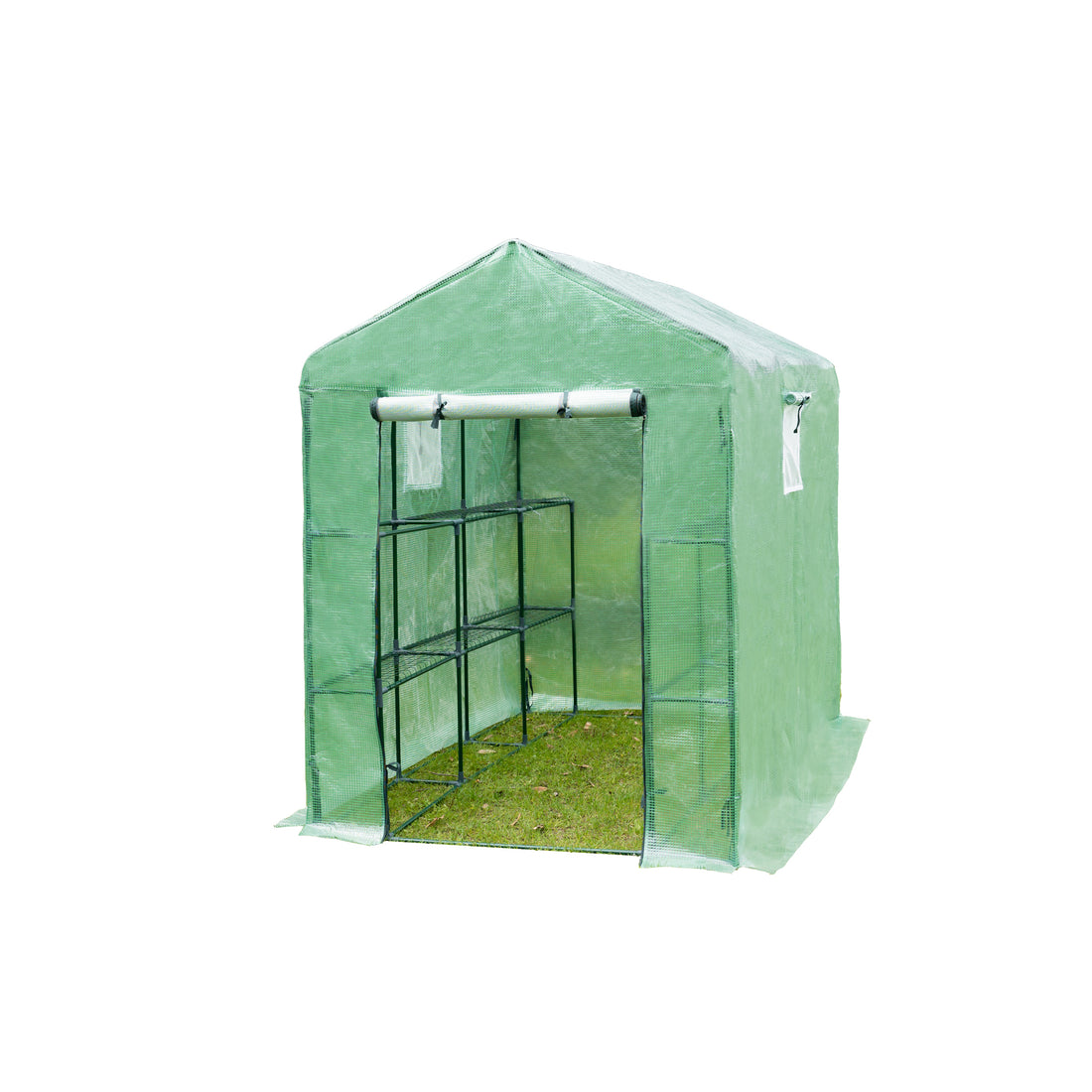 7.1' x 4.7' x 6.4' Walk in Green House, Plant Garden Hot House 3-Tier Wire Shelves, Outside Garden Plastic Green House, Durable Green House Kit with Window for Seedling Flowers Growing
