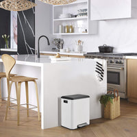 Garvee 2x15L Dual Bin Trash Can, Stainless Steel Rectangular Waste Bin with Soft-Close Airtight Lid for Kitchen/Dining/Living Room, White