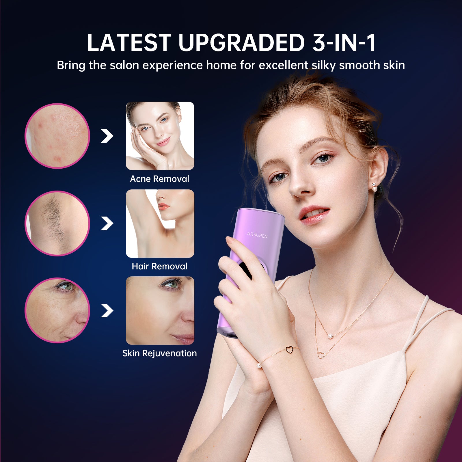 Gravee Laser Hair Removal for Men and Women, Painless Hair Removal Device, Safe and Long-lasting, Reduces Body and Facial Hair Growth, Salon-Level Results at Home