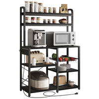 Garvee Bakers Rack with Power Outlet, Coffee Bar with Wire Drawer, Microwave Stand, Kitchen Buffet Table with Large Storage, 6-Tier Kitchen Storage Rack with Hutch for Dining, Living Room, Black